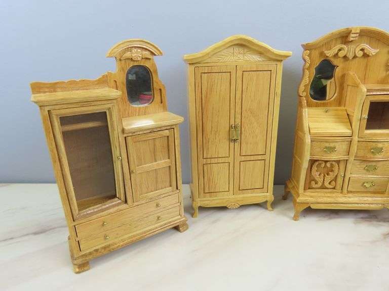 Lot of Wooden Doll House Furniture with Desk & Secretary