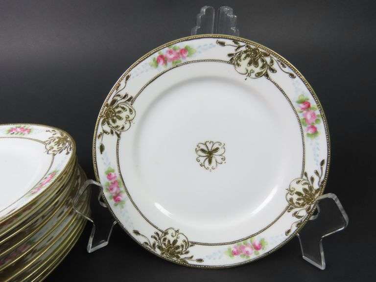 Lot of 10 Antique Handpainted Nippon Bread Plates