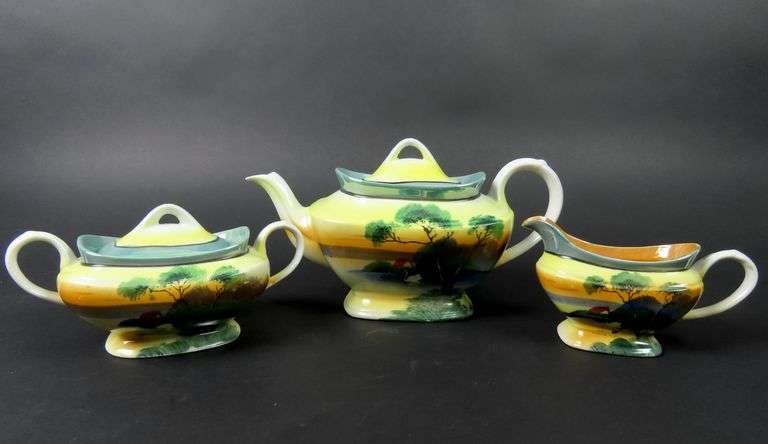 Handpainted Japanese Teapot with Creamer & Lidded Sugar Dish