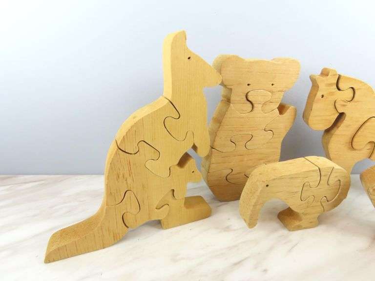 Lot of 5 Wooden Animal Puzzle Toys