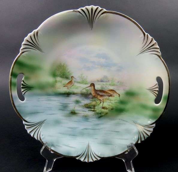 Handpainted Victorian Double Handled Bavarian Plate