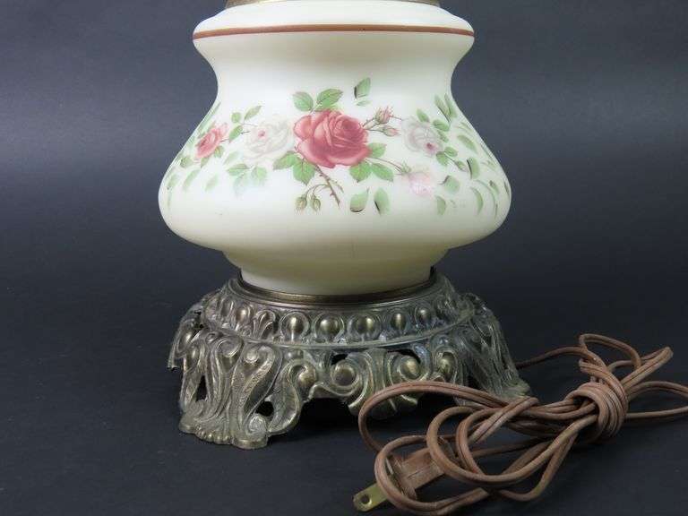 Antique Electrified Oil Lamp with Shade & Chimney