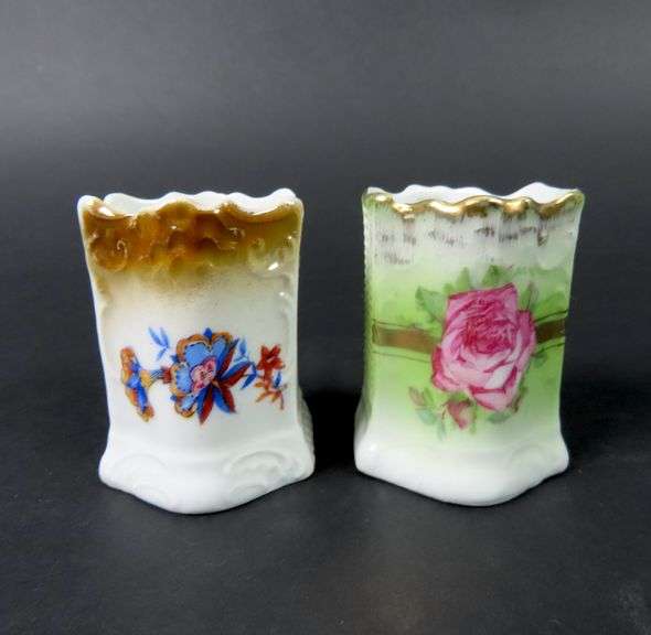 Lot of 2 Vintage Porcelain Toothpick Holders