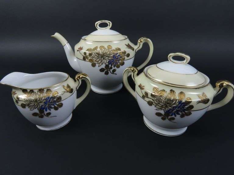 Lot of 3 Noritake Handpainted Teapot with Sugar & Creamer - Made in Japan