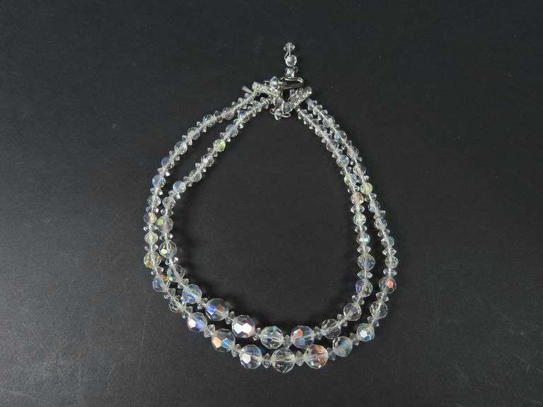 13" Aurora Borealis Glass Bead Double Strand Necklace