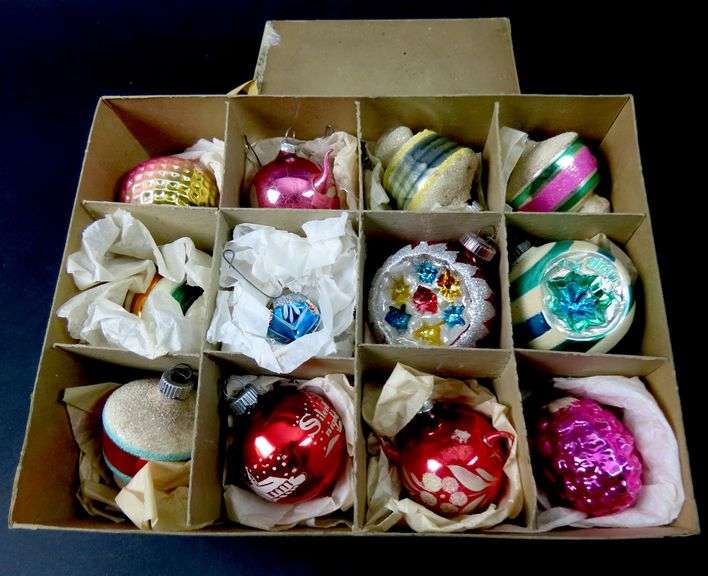 Box of Vintage Glass Christmas Ornaments