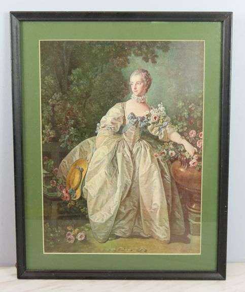 Framed Antique "Madame Bergeret" Print by French Rococo Artist Francois Boucher