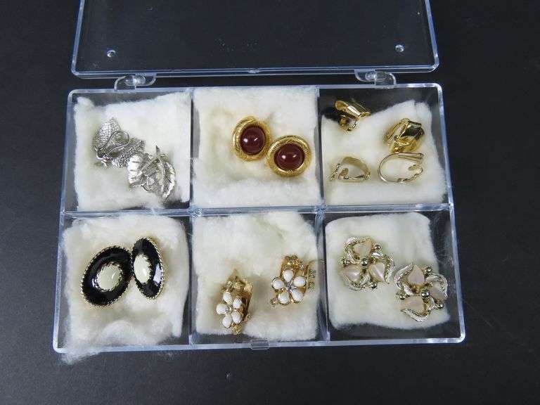 7 Pairs of Vintage Clip Earrings in Case