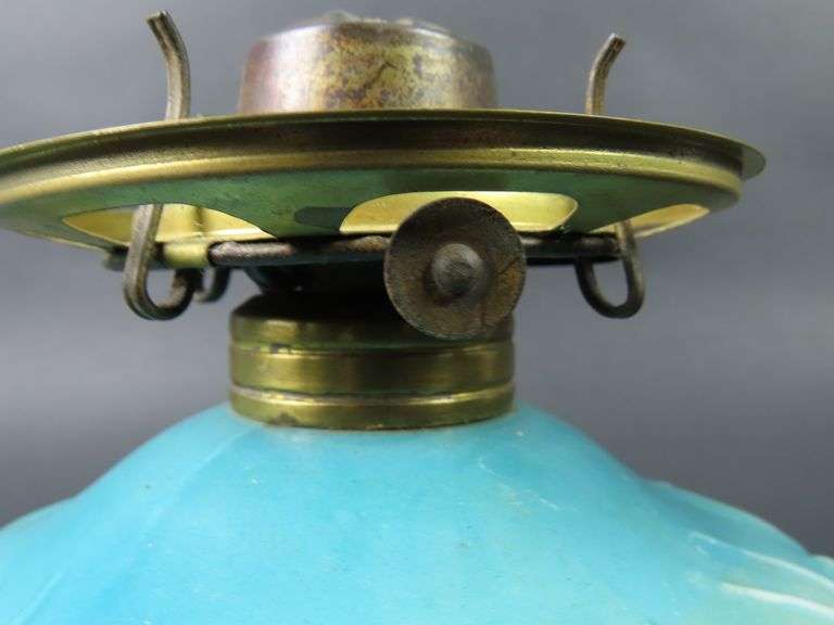 Antique Handpainted Oil Lamp with Globe & Chimney