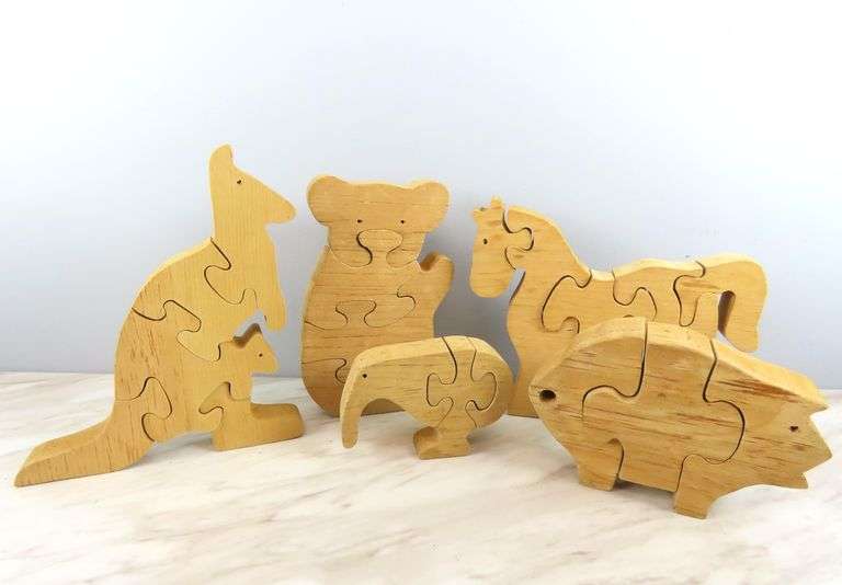 Lot of 5 Wooden Animal Puzzle Toys
