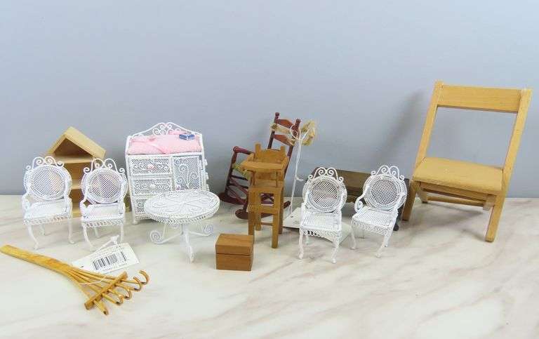 Mixed Lot of Doll House Furniture with Metal Table & Chairs
