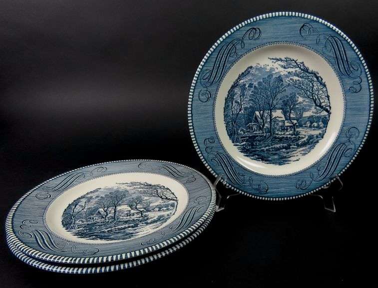 Lot of 3 Currier & Ives "The Old Grist Mill" Dinner Plates - See Description