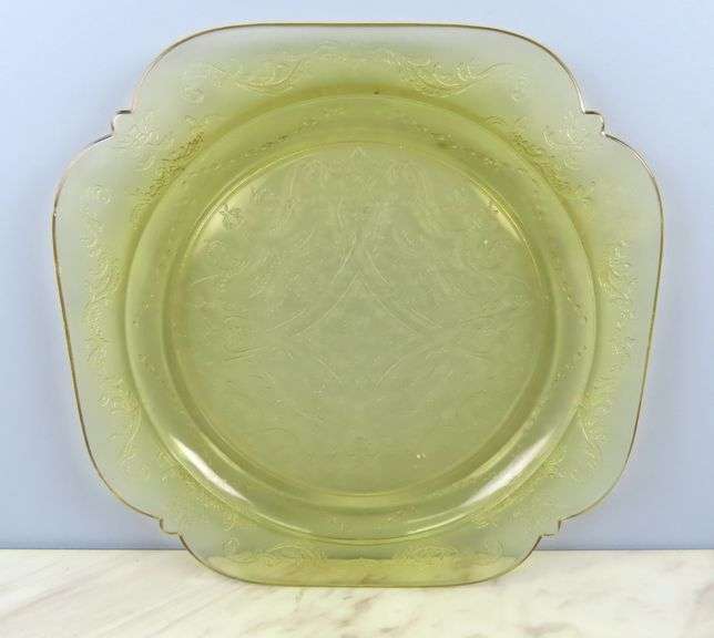 Vintage Square Madrid Amber Depression Glass Plate