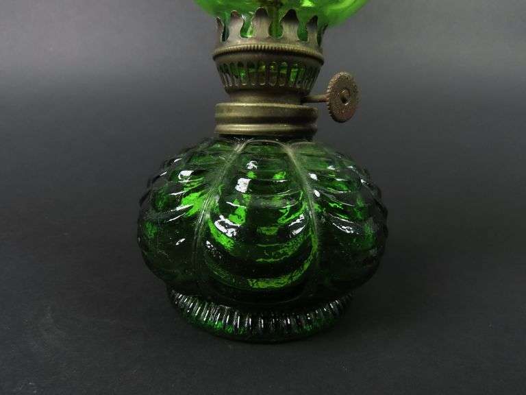 Small Vintage Green Glass Oil Lamp