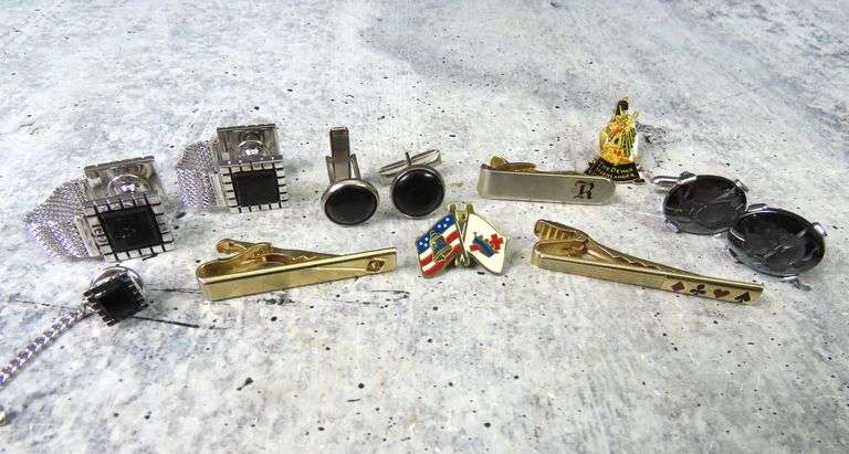 Big Lot of Men's Jewelry with Cufflinks, Pins and Tie Clips