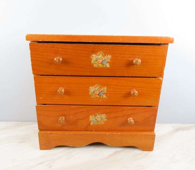 Large Vintage Wooden 3 Drawer Doll Chest