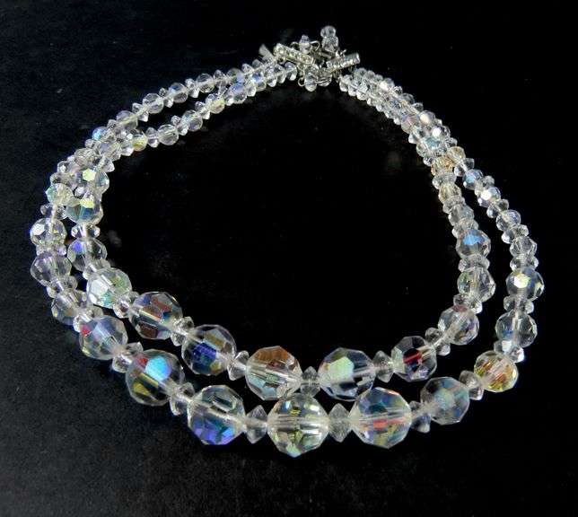 13" Aurora Borealis Glass Bead Double Strand Necklace