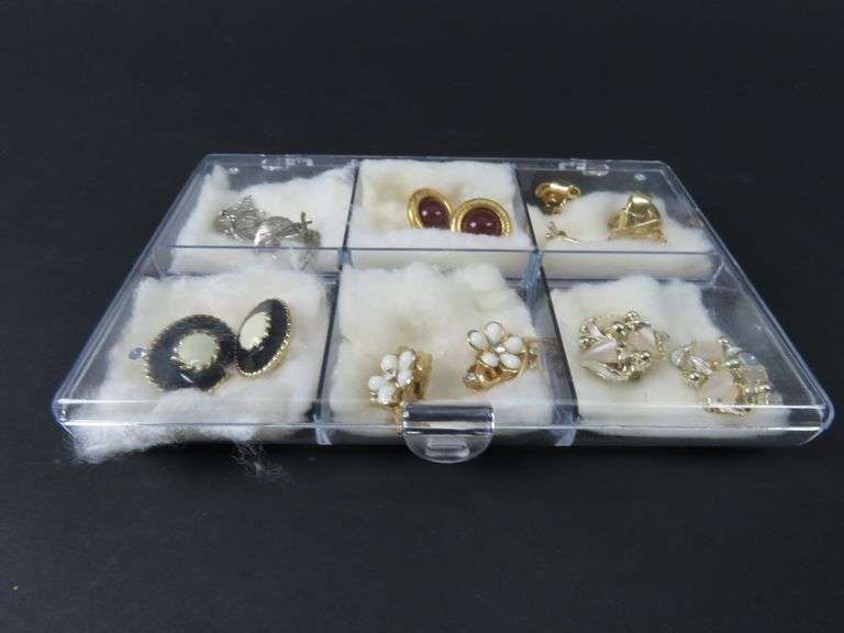 7 Pairs of Vintage Clip Earrings in Case
