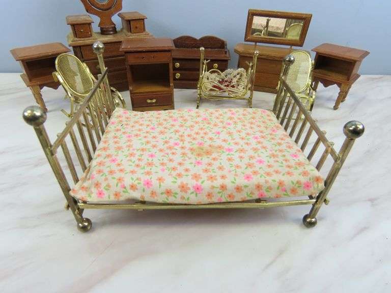 Collection of Wooden Doll House Furniture with Metal Bed & Chairs