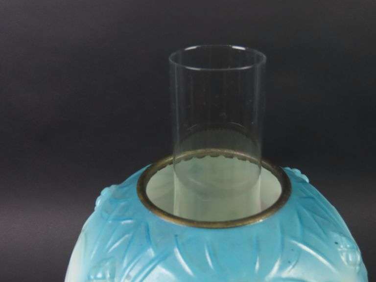 Antique Handpainted Oil Lamp with Globe & Chimney
