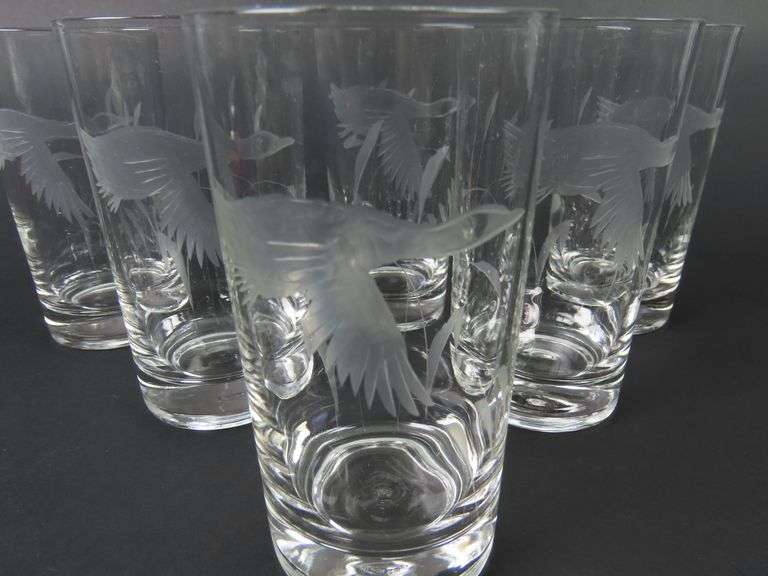 Lot of 6 Vintage Etched "Geese" Highball Glasses