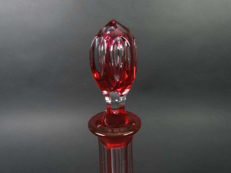 Beautiful 12.25" Red Cut to Clear Decanter with Stopper