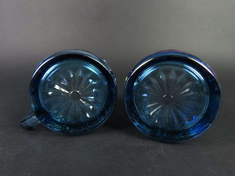 Vintage "Windsor Blue" Carnival Glass Cream & Lidded Sugar Dish by Indiana Glass