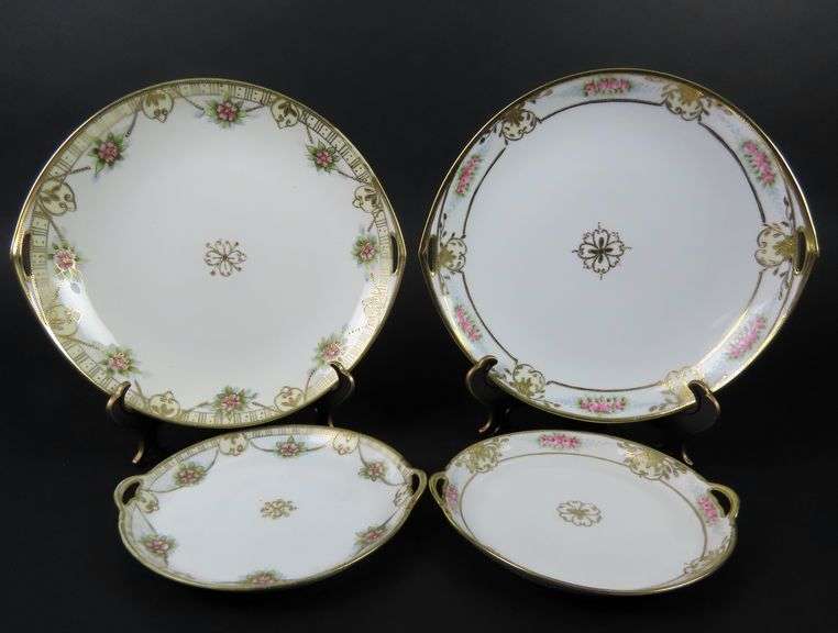 Lot of 4 Handpainted Nippon Double Handled Plates - Made in Japan