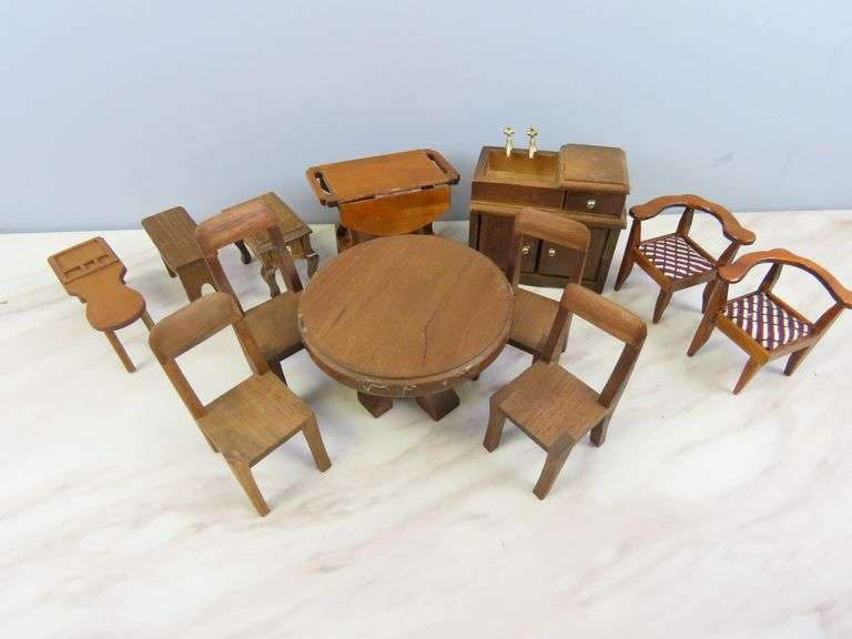 Lot of Doll House Furniture with Table & Chair Set