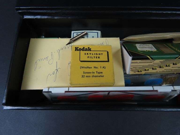 Box of Miscellaneous Pen Parts & Junk Drawer Items in Faux Leather Box