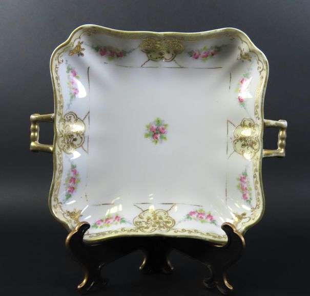 Vintage Handpainted Nippon Double Square Handled Serving Dish - Made in Japan