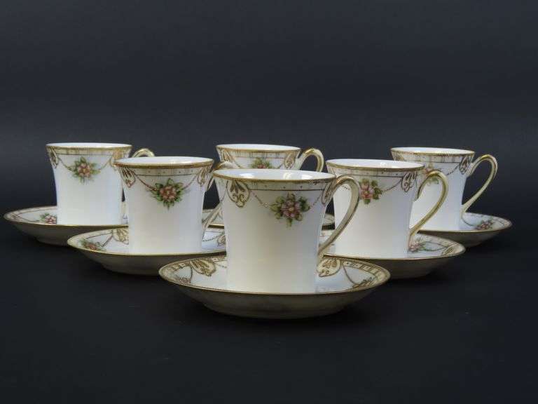 Lot of 6 Vintage Handpainted Nippon Chocolate Cups & Saucers - Made in Japan