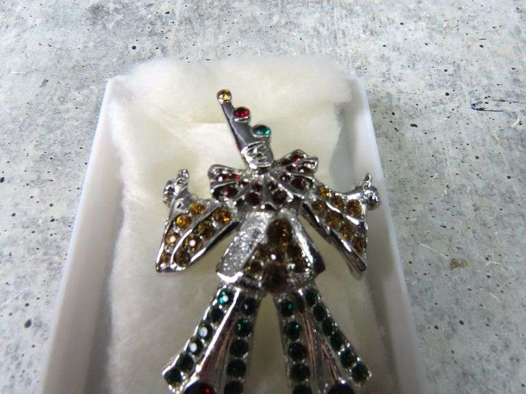 Colored Rhinestone "Clown" Brooch in Case