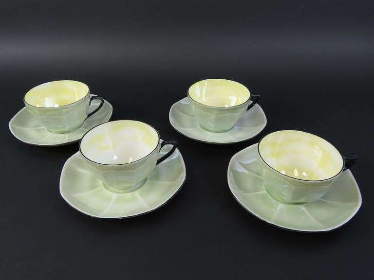 Lot of 4 Vintage Victoria Czechoslovakia Lusterware Teacups & Saucers