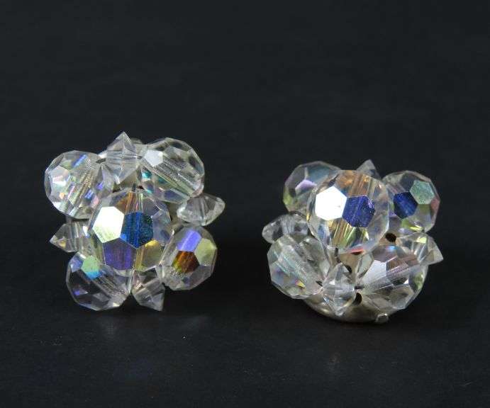 Vintage Aurora Borealis Clip Earrings