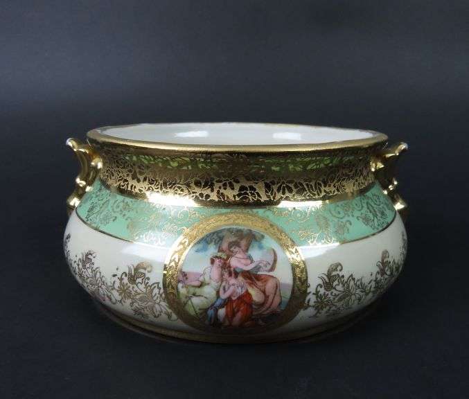 Antique Hand Decorated LeMleux China Jardinière with 24K Gold