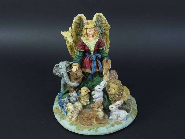Vintage Angel with Animals Music Box Plays Hark the Harold Angels Sing