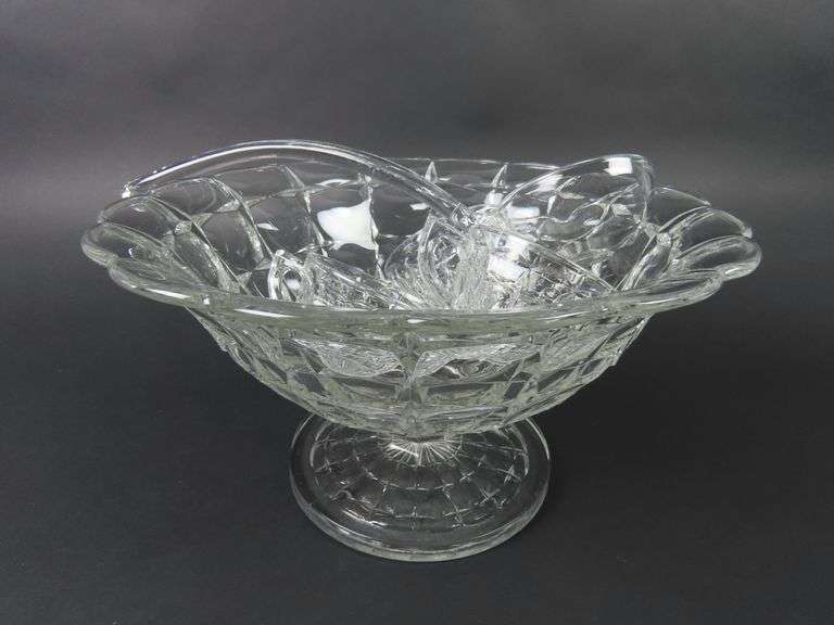 Vintage "Constellation Clear" Pedestal Punch Bowl with 3 Cups & Glass Ladle