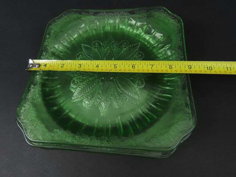 Lot of 5 Jeanette Glass "Adam" Square Uranium Dinner Plates