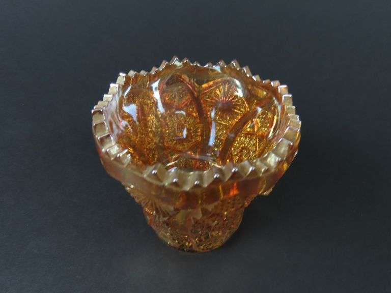 Vintage "Daisy & Button" Marigold  Carnival Glass Toothpick Holder by Imperial Glass
