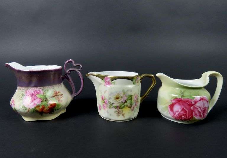 Mixed Lot of 3 Antique Handpainted Creamers