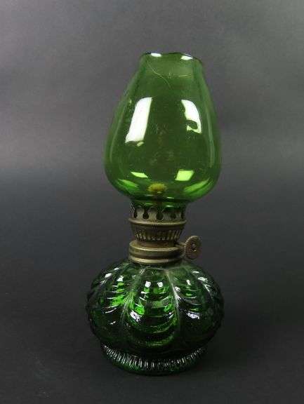Small Vintage Green Glass Oil Lamp