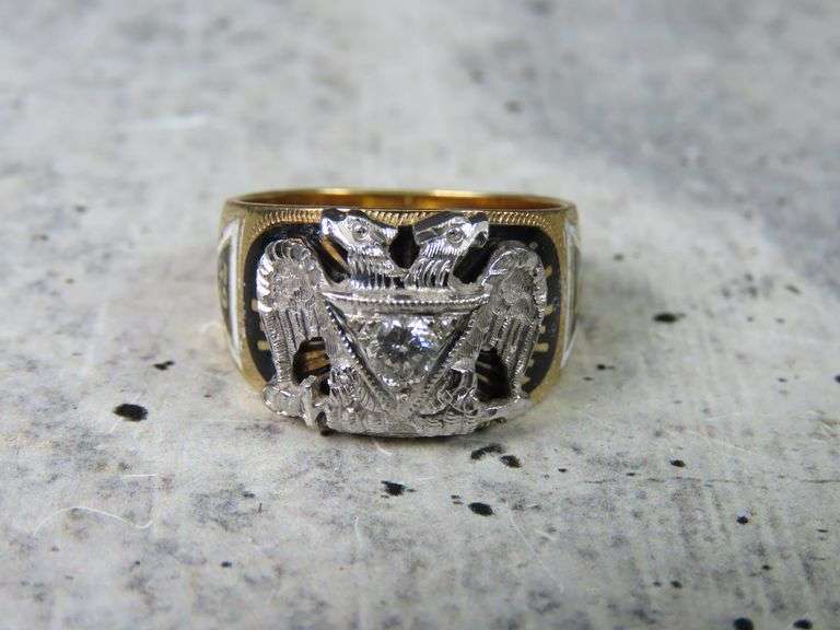 Men's 14K Gold Ring with Untested Stones - Size 10 - 12.1g