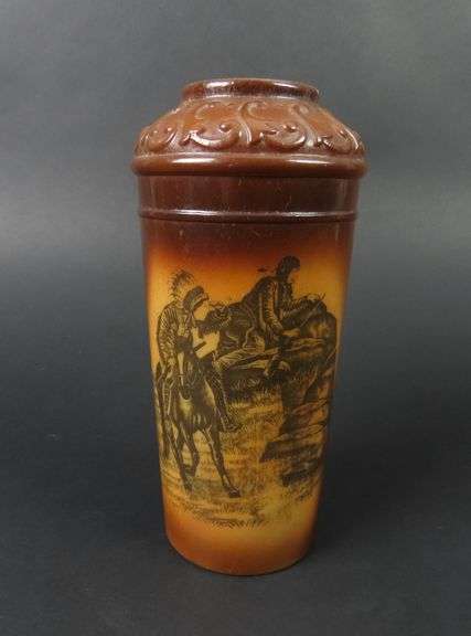 Antique Fostoria Milk Glass Native American Indian Cheif Vase