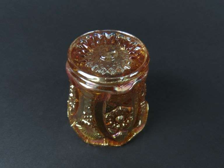 Vintage "Daisy & Button" Marigold  Carnival Glass Toothpick Holder by Imperial Glass