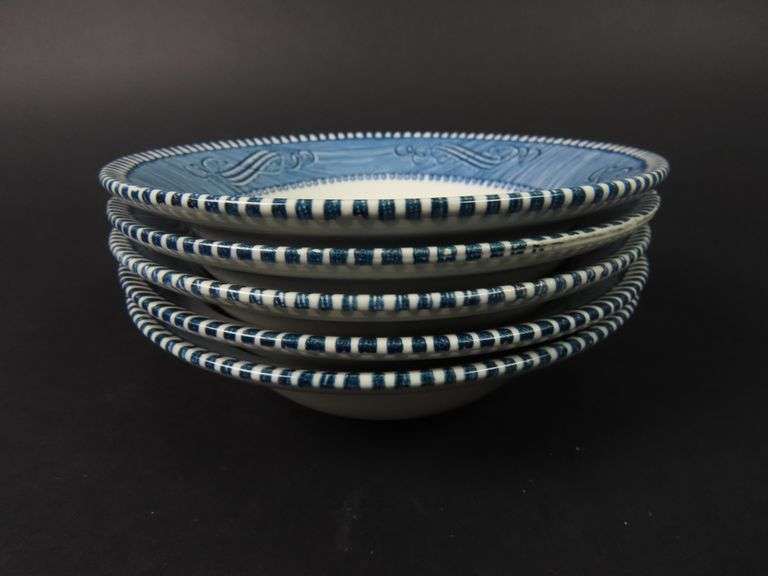 Lot of 5 "Currier and Ives Blue" Berry Bowls by Royal (USA)