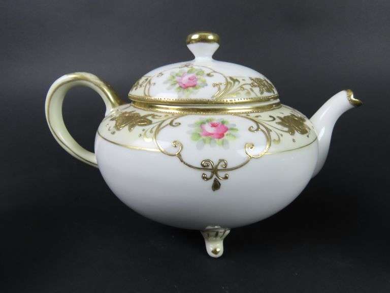 Handpainted Nippon Footed Teapot with Lidded Sugar & Creamer - Made in Japan