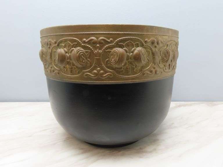 Vintage Brass Rose Embossed Cache Pot #1
