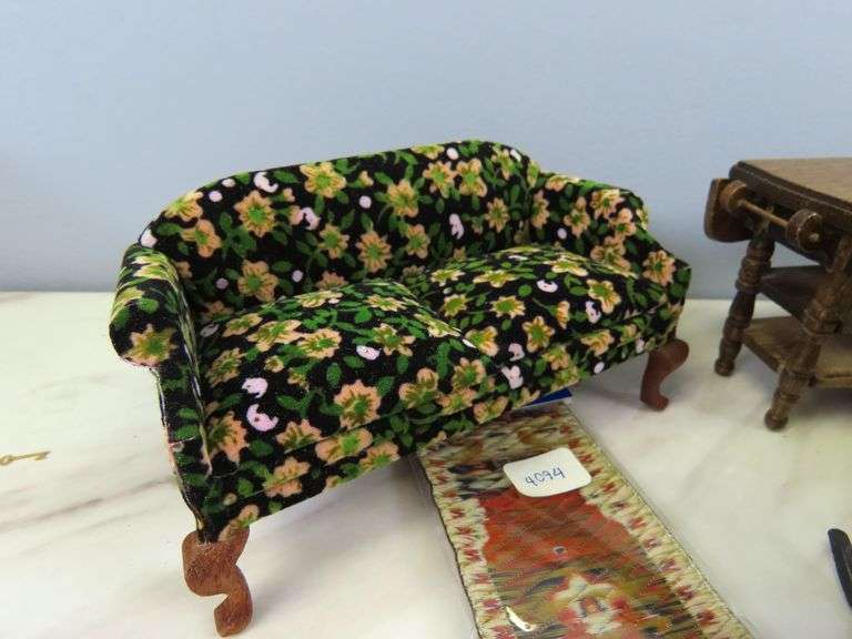 Lot of Doll House Furniture with Area Rug & Runner