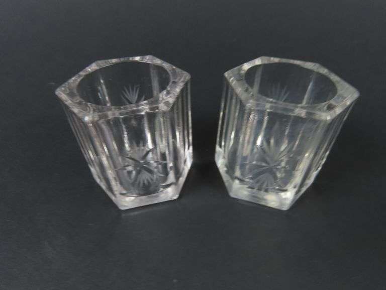 Lot of 2 Etched Crystal Toothpick Holders
